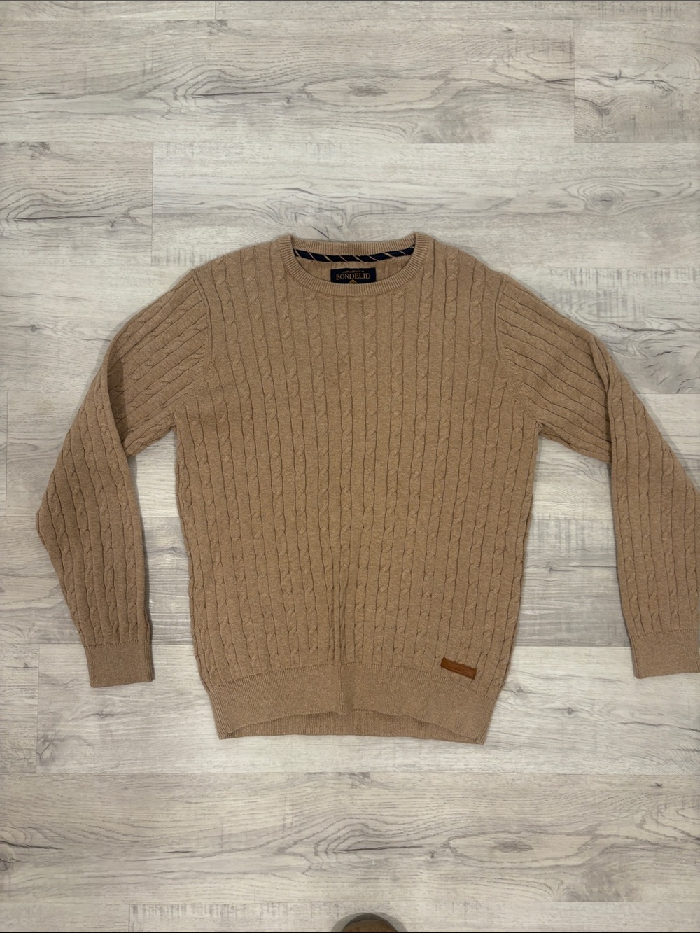 Bonobos Crewneck Cable Knit Sweater in Camel Brown